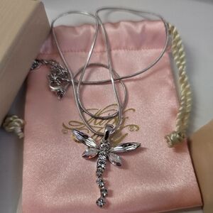 Rare KIRKS Folly Silver Dragonfly Pendant Necklace